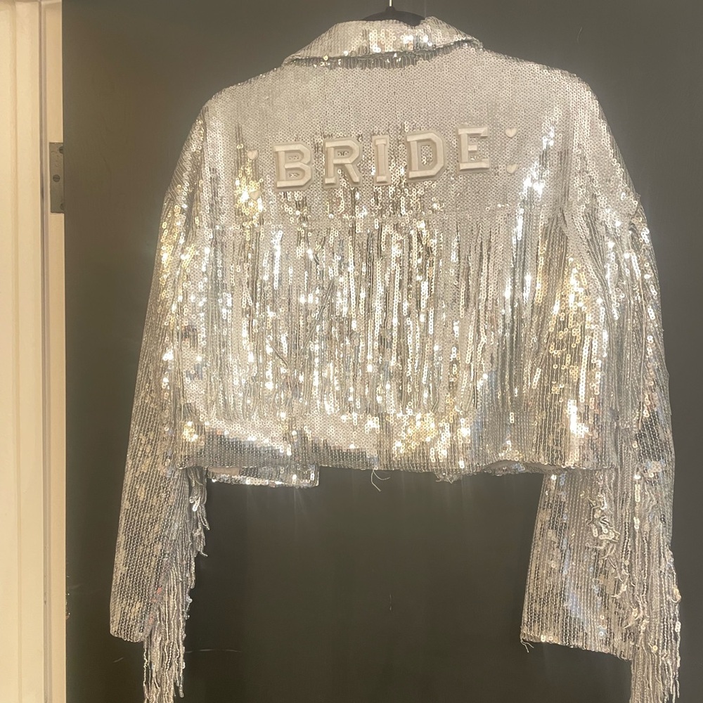 Bride Silver Sequin Fringe Bride Jacket